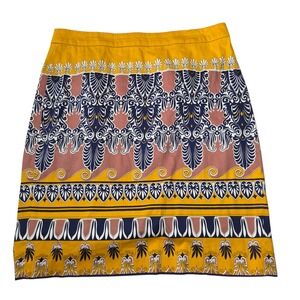 J.Crew he Pencil Skirt Womens Damask Yellow Tribal Print SZ 10 Indie Boho Office